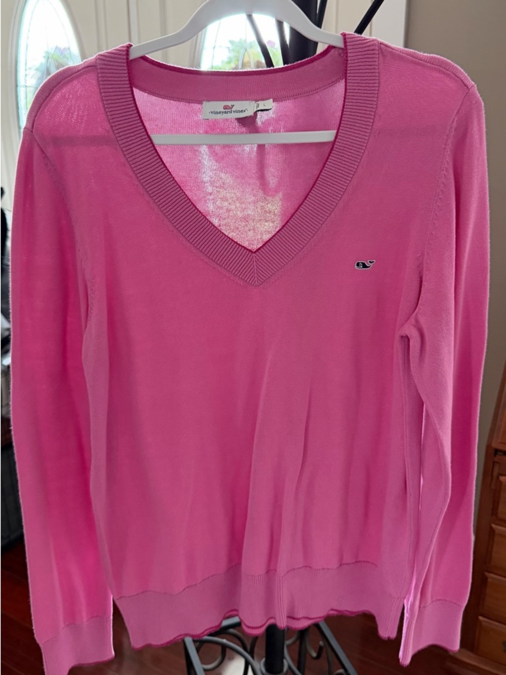 Vineyard Vines Women's Bright Pink V-Neck Sweater